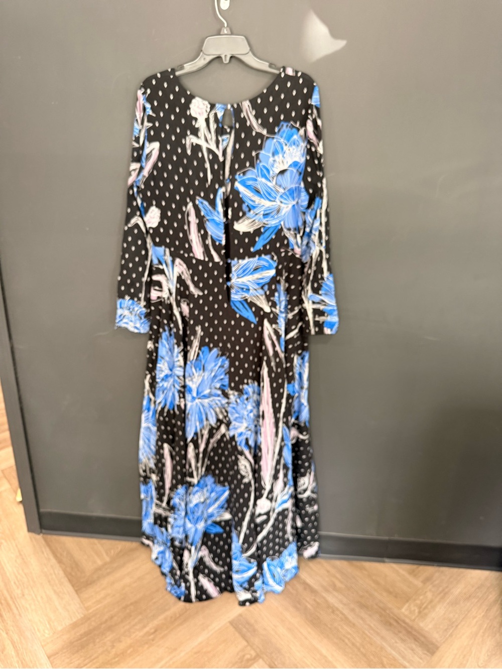 Free People Black Maxi Dress with Blue & Pink Floral Print - Picture 4 of 6